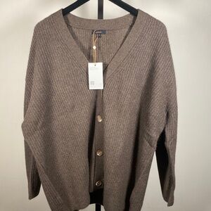 Quince Mongolian Cashmere Oversized Boyfriend Cardigan Sweater Brown
